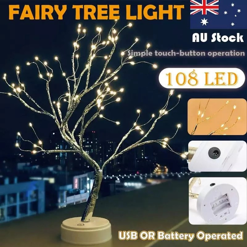 108 LED USB Tree Night Light Fairy Wire Desk Table Room Lamp Party Decor Bedside
