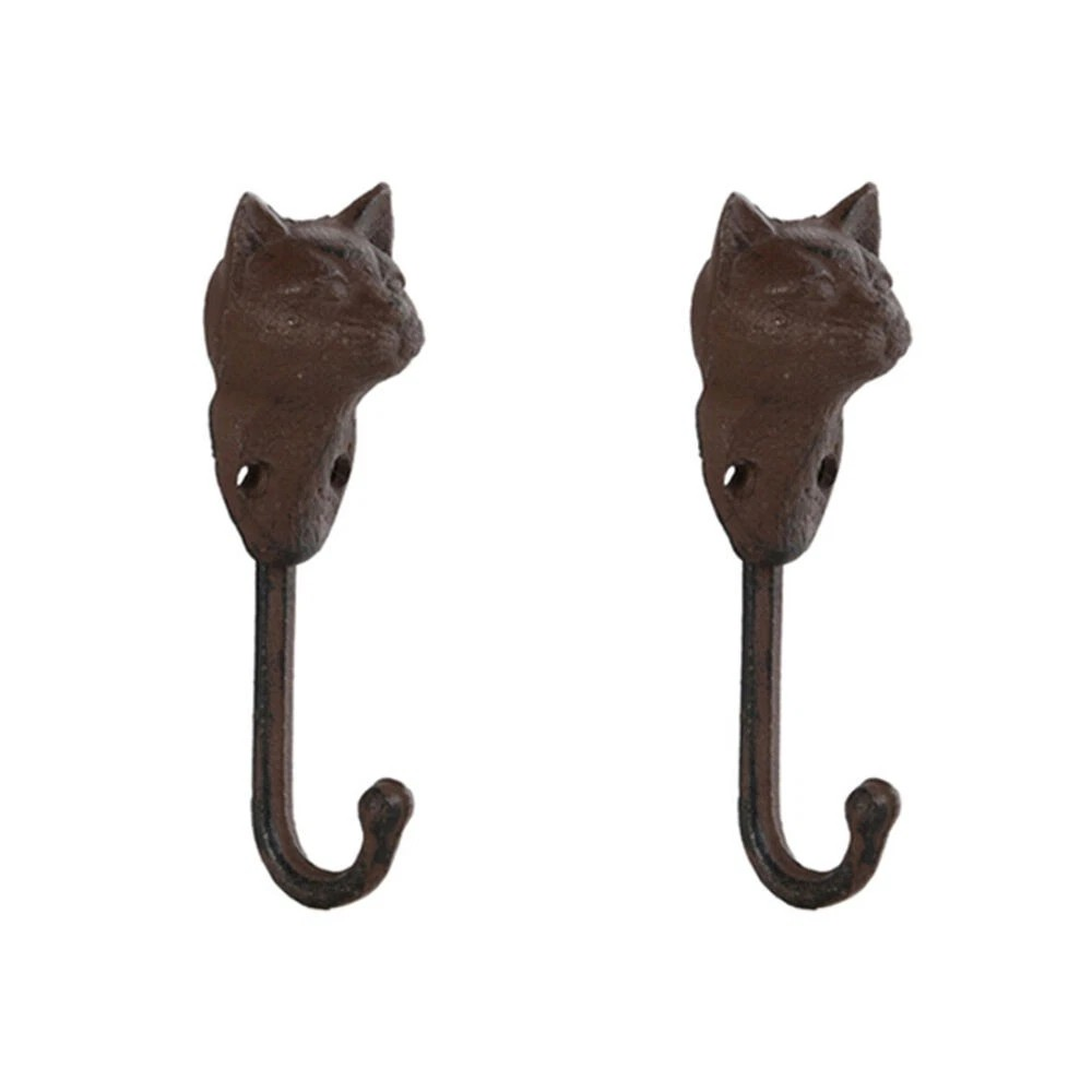 Cast Iron Cat Wall Hook Indoor/Outdoor Decor | Hand Crafted |16cm | Black | 2 Piece