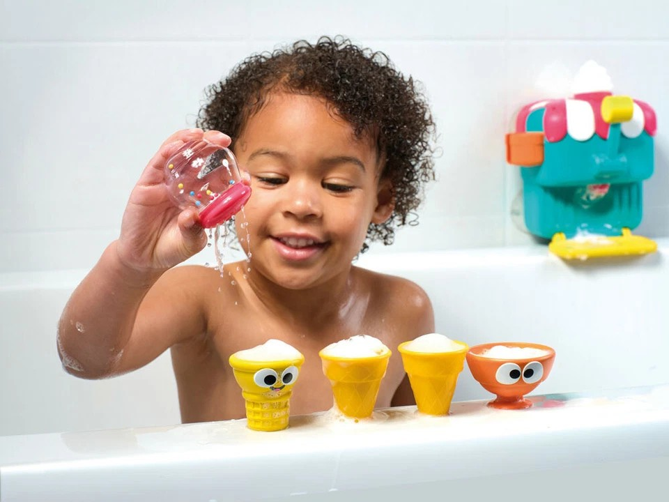 Toomies Foam Ice-Cream Cone Factory | Deluxe Baby/Toddler Bath Toy Set | Bubble Bath
