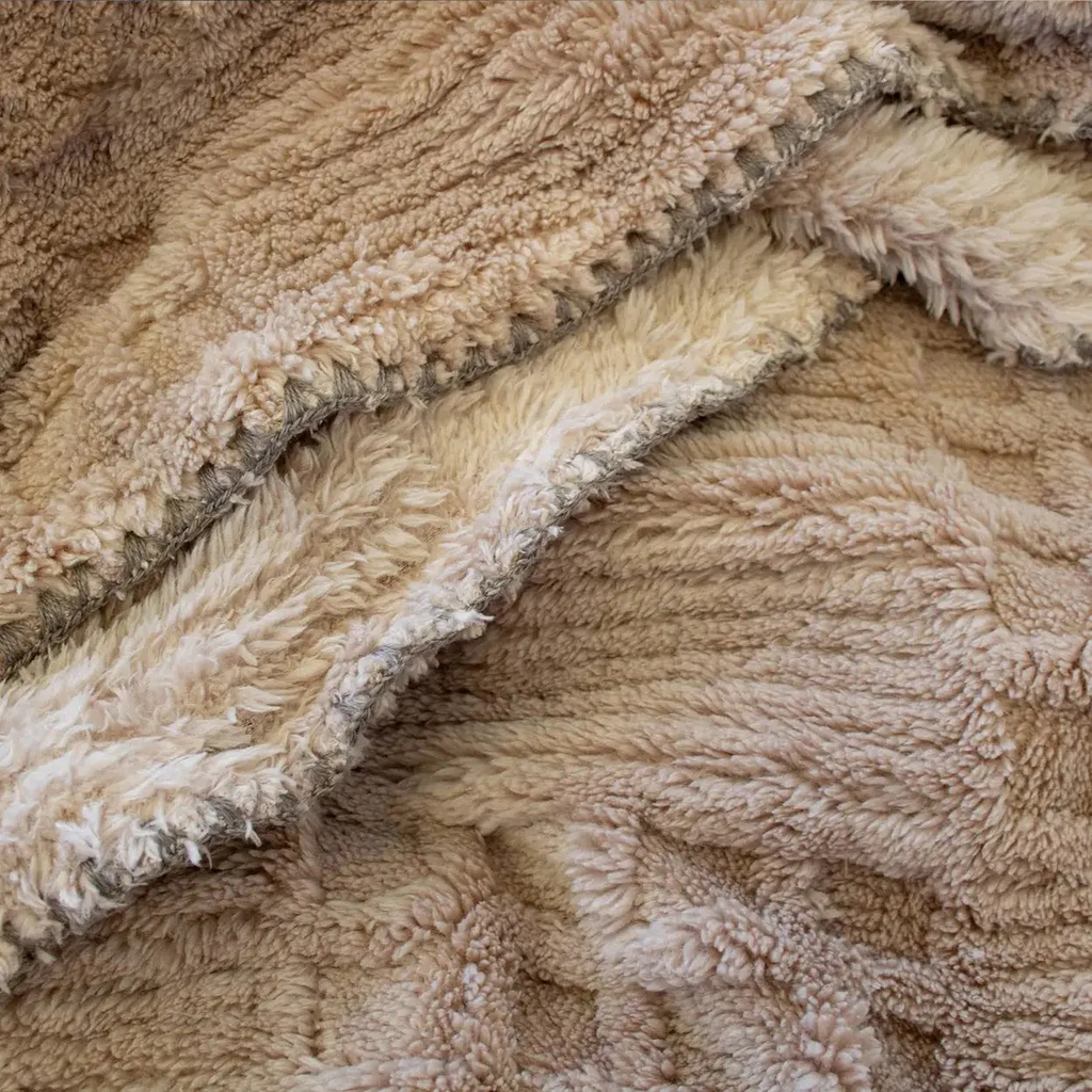 Bambury Lattice Sherpa Blanket DOUBLE/QUEEN | Latte Colour | Lightweight Extra Warm | Fleece Blanket