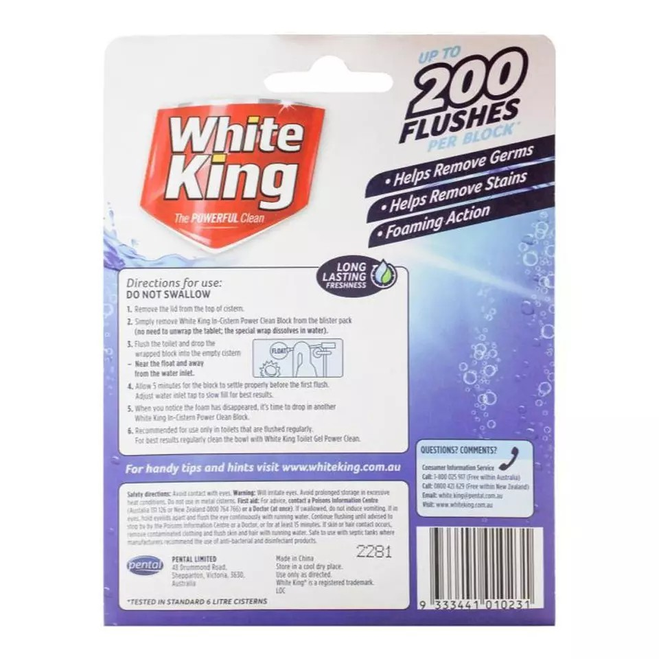 12pc White King In-Cistern Power Clean Blocks Toilet Cleaner 50g Bleach & Blue