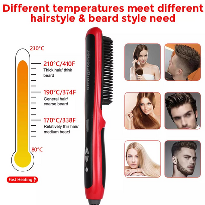 Mens Heated Beard Straightener | Hair Straightener | Brush Multifunctional Hair Comb | Curling Iron | Rapid Heating 15 Sec | No hair damage |
