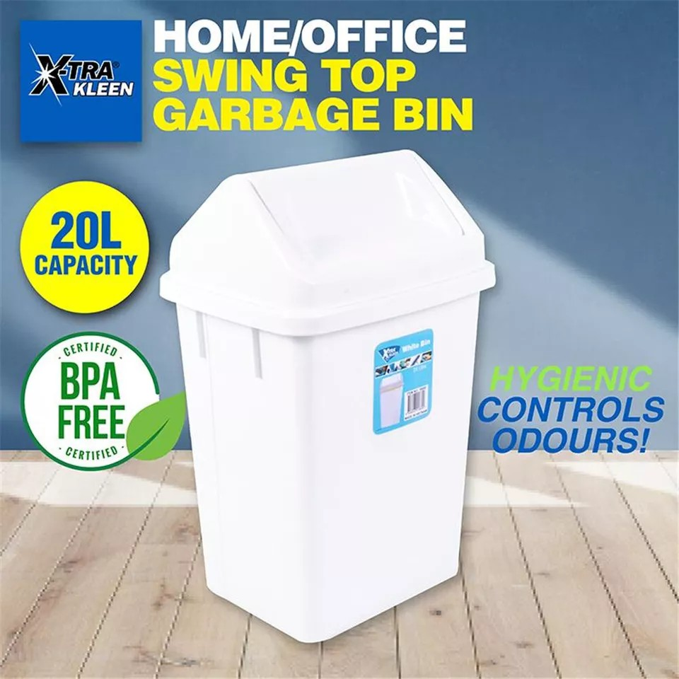 Home Kitchen Office Swing Lid Waste Bin | Garbage Rubbish Trash Can | 20L Basket | Kitchen Bin | Indoor Waste Bin