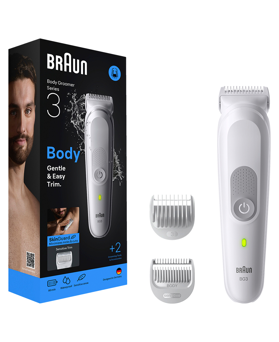 Braun Series 3 Waterproof Body Groomer | SkinGuard Tech | Sensitive Comb & 80-Min Cordless Runtime