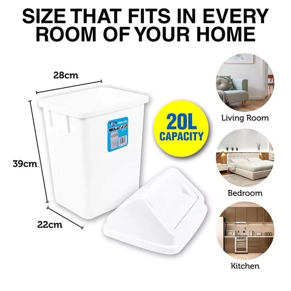 Home Kitchen Office Swing Lid Waste Bin | Garbage Rubbish Trash Can | 20L Basket | Kitchen Bin | Indoor Waste Bin