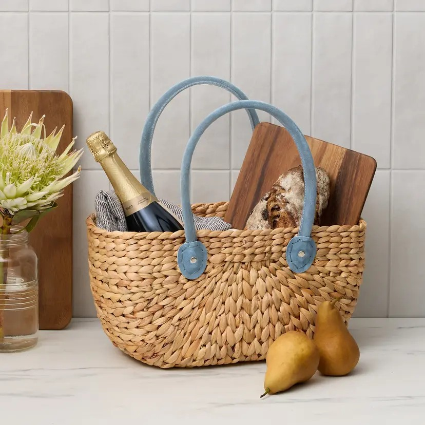 Carry Basket - Salisbury & Co Province | Suede Handle | Medium Grey/Blue | Picnic Basket