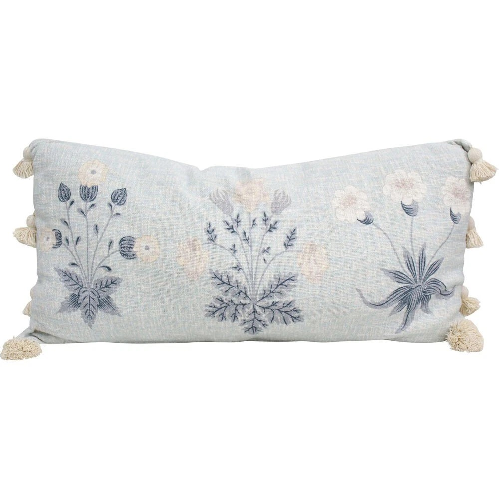 Botanical Cotton Pillow by LVD | Blue Floral Lumbar Cushion | 40x80cm