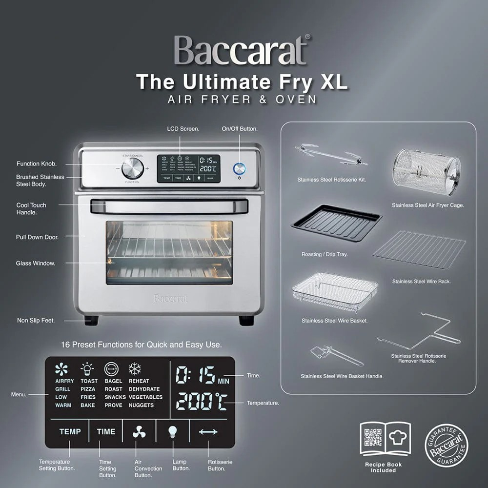 Baccarat Ultimate XL Air Fryer & Oven | Kitchen Benchtop 20L Dehydrator | Electric Rotisserie Oven