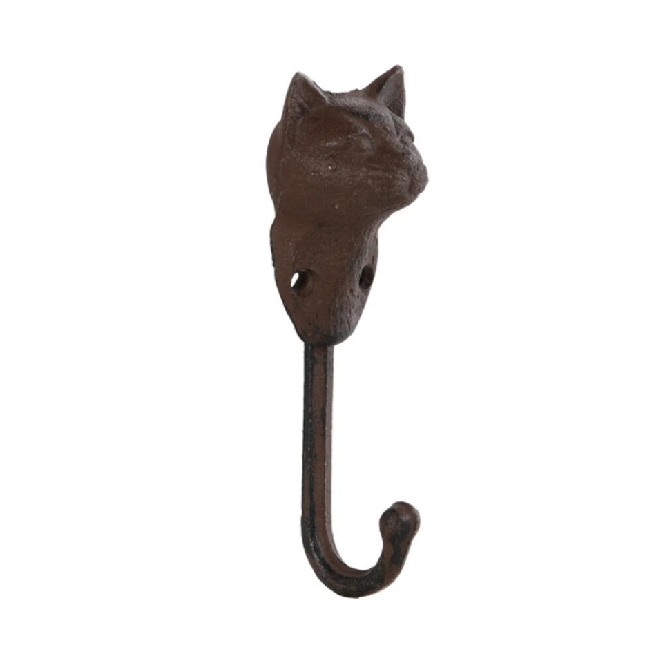 Cast Iron Cat Wall Hook Indoor/Outdoor Decor | Hand Crafted |16cm | Black | 2 Piece
