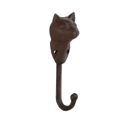 Cast Iron Cat Wall Hook Indoor/Outdoor Decor | Hand Crafted |16cm | Black | 2 Piece