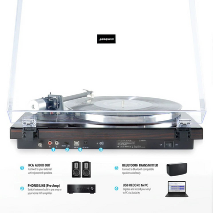 Mbeat Counter Weight/Anti-Skating Bluetooth Turntable Player w/USB/RCA/Phono Out