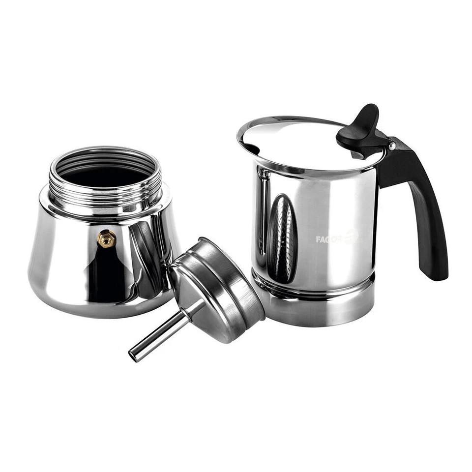 Fagor Etnica Stainless Steel 6 Cups Espresso Coffee Maker Moka Pot Silver