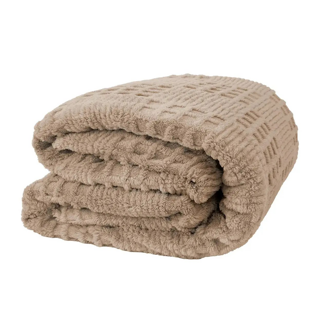 Bambury Lattice Sherpa Blanket DOUBLE/QUEEN | Latte Colour | Lightweight Extra Warm | Fleece Blanket