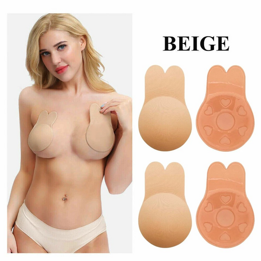 Invisible Silicone Bra | Rabbit Strapless Self-Adhesive | Lift Up Nipple Cover | Beige 9.5cm for A and B Cups