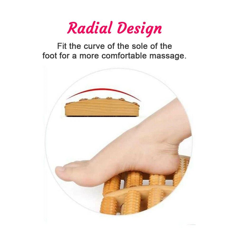 LARGE Wooden Foot Pain Massager 5 Roller Care Reflexology Relax Stress Relief