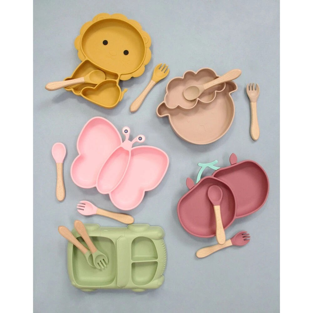 Silicone Baby Feeding Bowl and Cutlery | 3 Pc Set 23x17cm | Playful Design