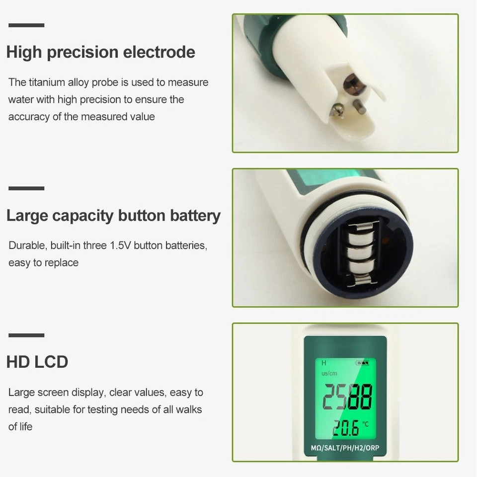 7 In 1 Digital PH Meter | TDS Meter Digital Tester Pen | Pool Water Quality Monitor | Measures PH,TDS, TEMP,EC, Salinity, SG, ORP |