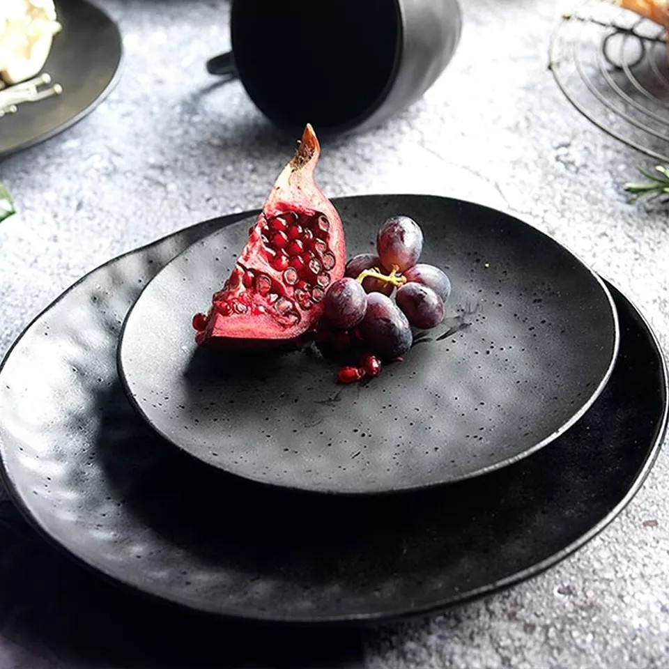 Stoneware Dinner Plate Dish| Round Tableware Black | 4x Ecology Speckle Ebony 27cm