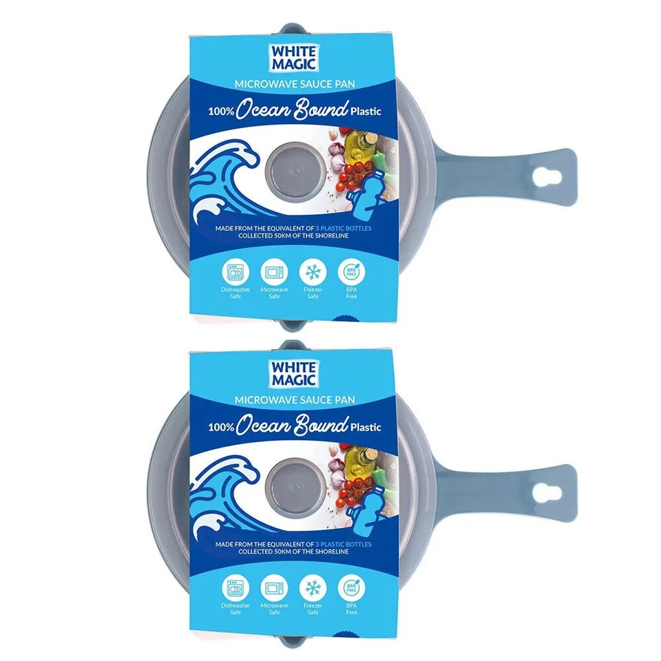 White Magic Ocean Bound Plastic Microwave Kitchen Sauce Pan | Pot 0.6L - Blue 2 Piece