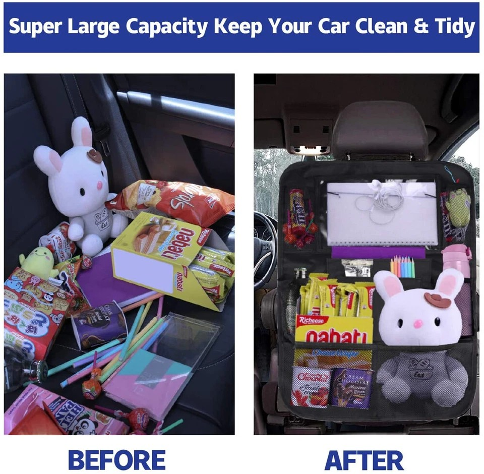 Car Seat Back Multi Pocket Tidy Storage Bag | Organizer Tablet Holder | Travel Pouch | Tidy Organiser |