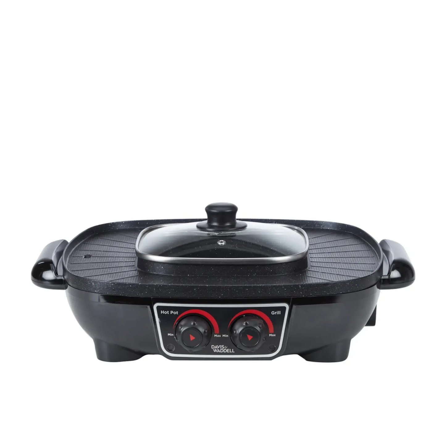 Davis & Waddell 2 in 1 Electric Steamboat Hotpot and Grill Black | Drip Tray | Hotpot Steamboat and Lid | Cooker