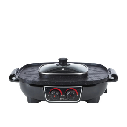 Davis & Waddell 2 in 1 Electric Steamboat Hotpot and Grill Black | Drip Tray | Hotpot Steamboat and Lid | Cooker