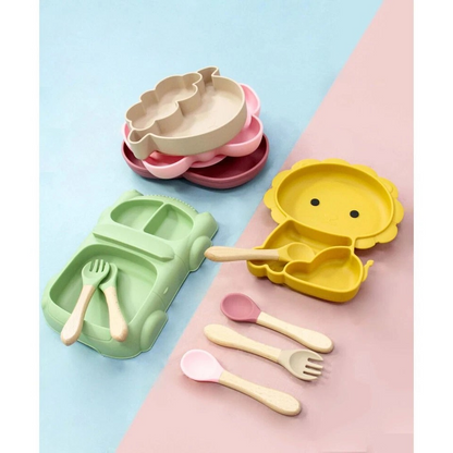 Racecar Silicone Baby Feeding Bowl and Cutlery | 3Pc Set 21x14.5cm Green