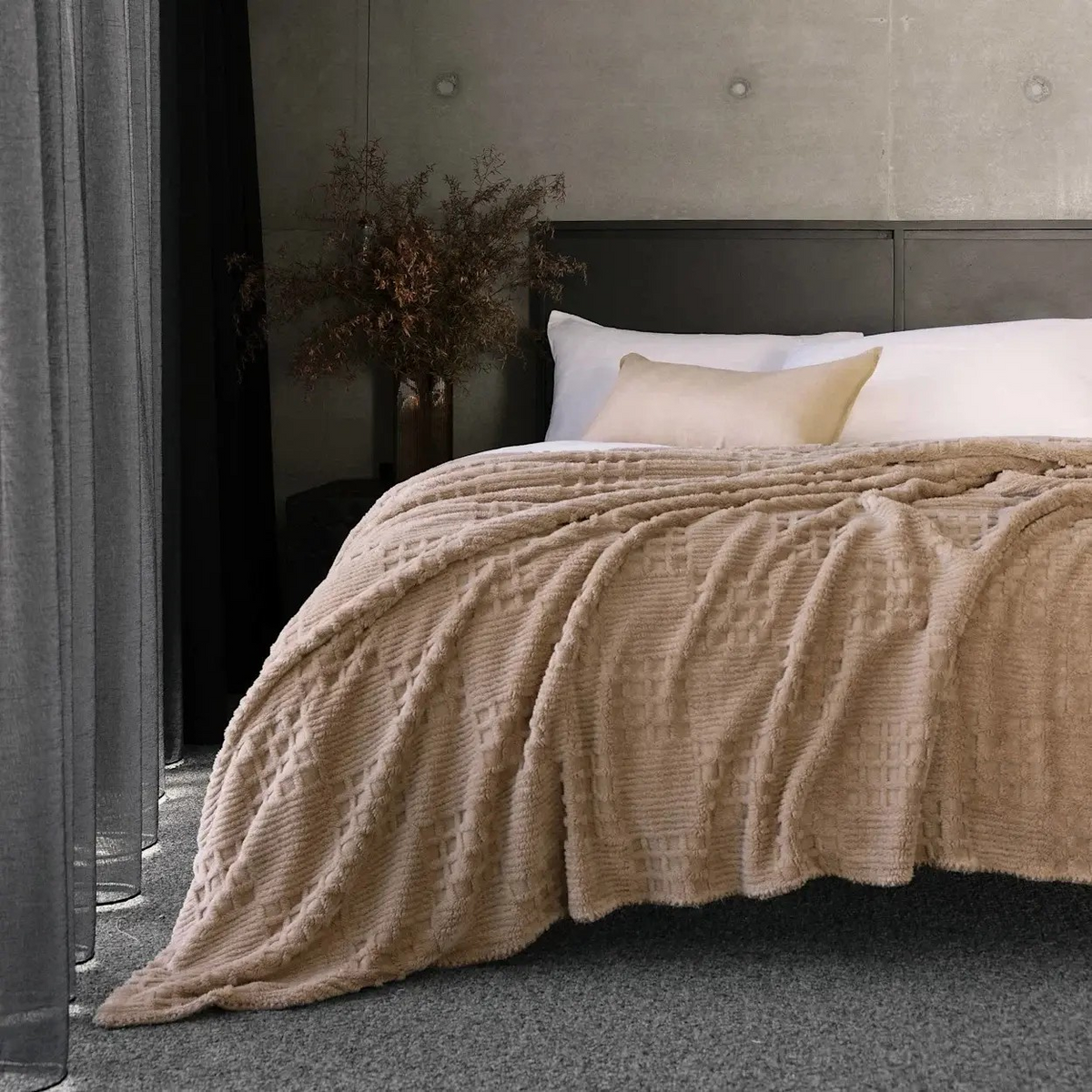 Bambury Lattice Sherpa Blanket DOUBLE/QUEEN | Latte Colour | Lightweight Extra Warm | Fleece Blanket