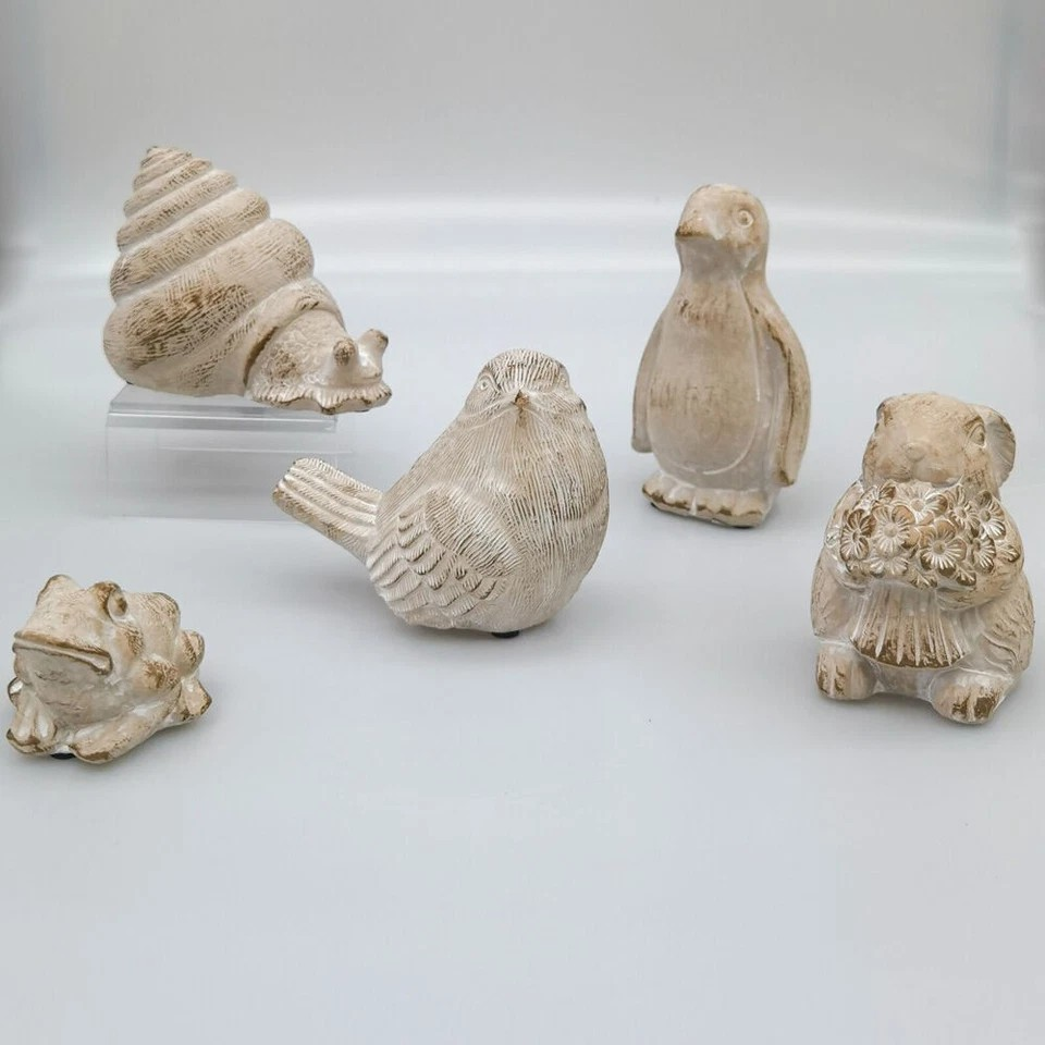 4PK Ceramic Penguin Garden Statues | Outdoor Animal Decor | 15cm Bisque | Urban Fable