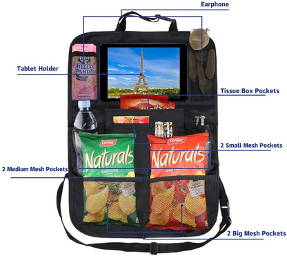 Car Seat Back Multi Pocket Tidy Storage Bag | Organizer Tablet Holder | Travel Pouch