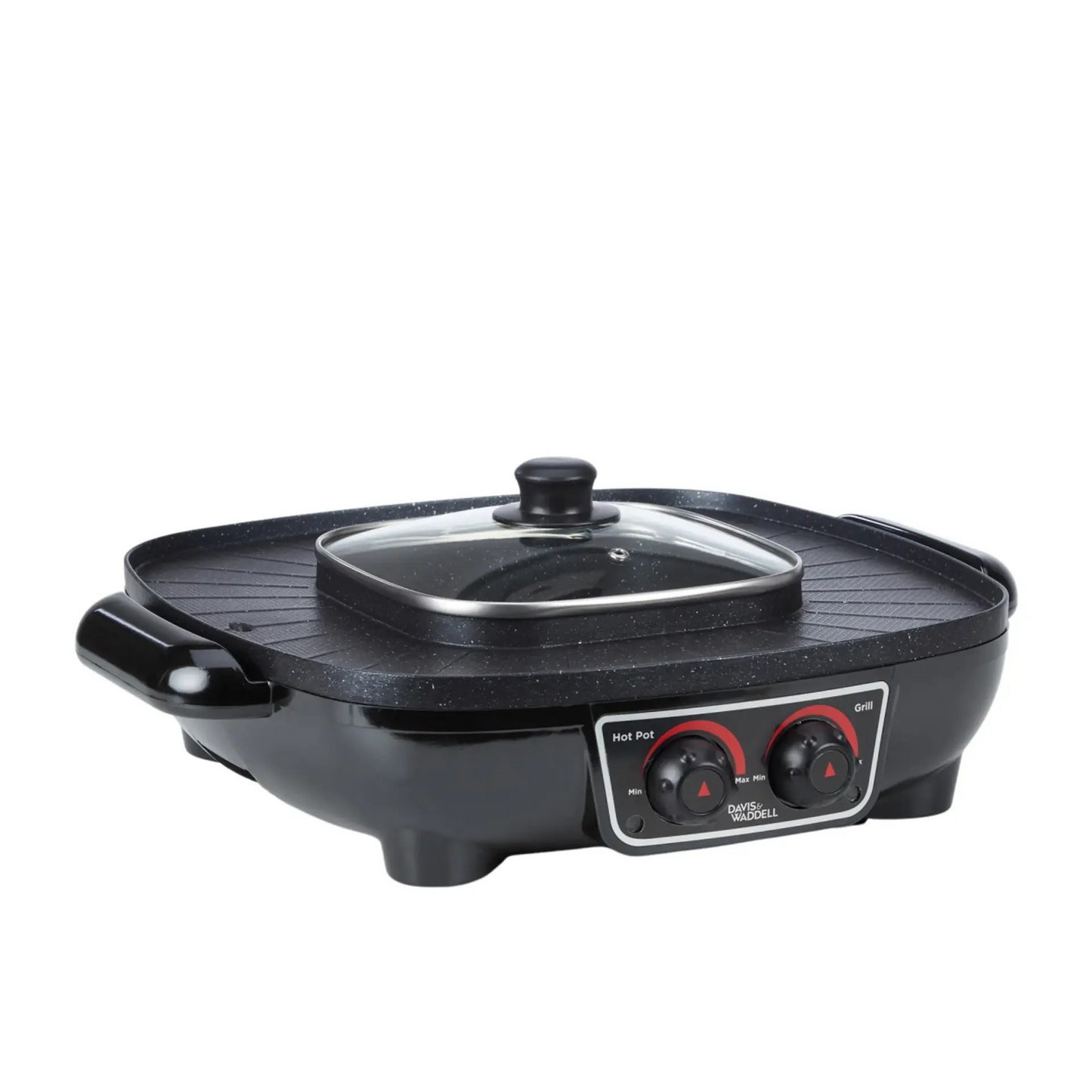 Davis & Waddell 2 in 1 Electric Steamboat Hotpot and Grill Black | Drip Tray | Hotpot Steamboat and Lid | Cooker