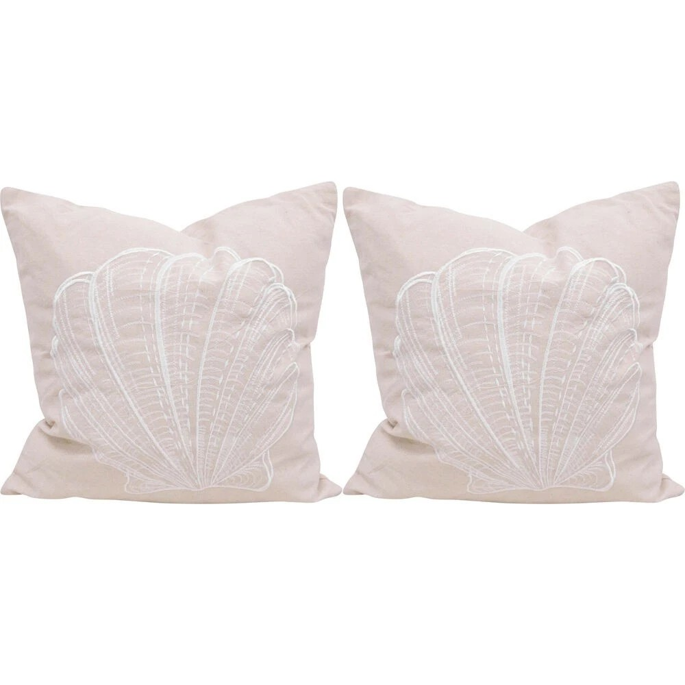 Natural Fan Shell Cushions | 2PK LVD Linen Look Pillows | 43x43cm