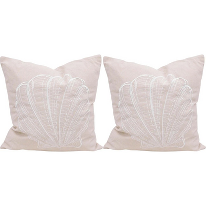 Natural Fan Shell Cushions | 2PK LVD Linen Look Pillows | 43x43cm