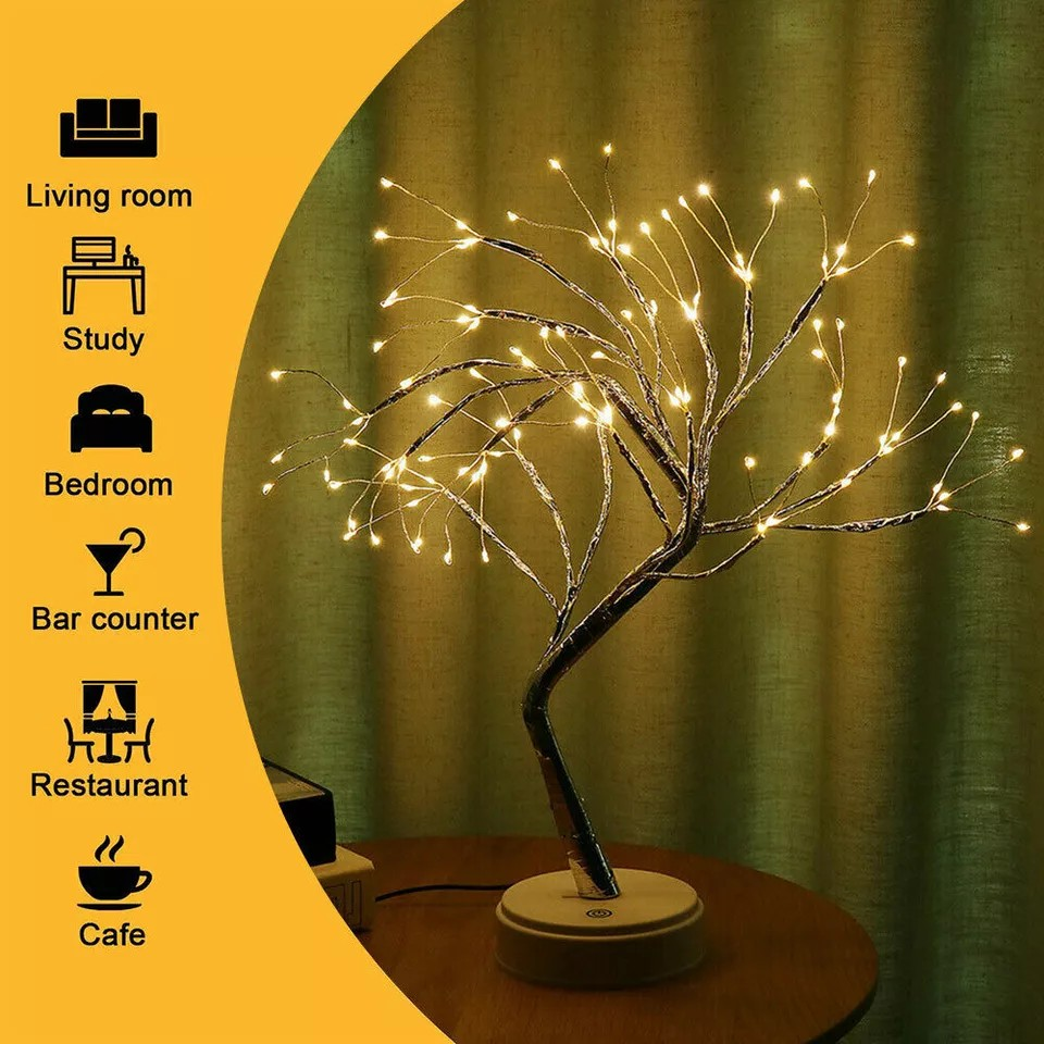 108 LED USB Tree Night Light Fairy Wire Desk Table Room Lamp Party Decor Bedside