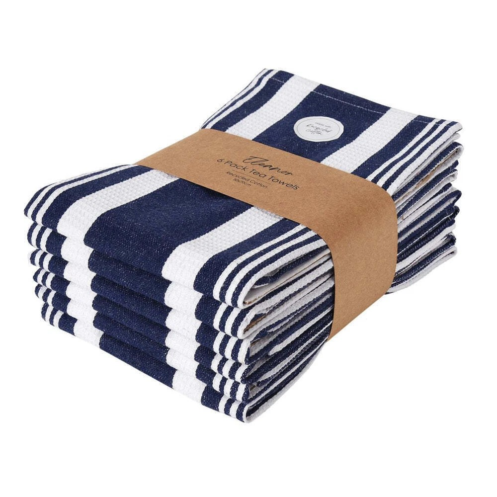 J.Elliot Home Eleanor Tea Towel | 50x70cm | Cotton Kitchen Tea Towel | Rectangle Cloth Navy | 6Pk