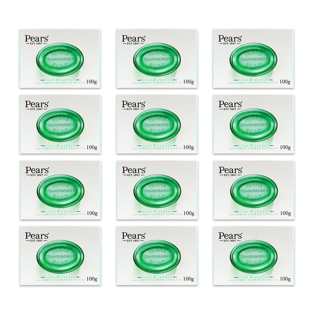 Pears Pure & Gentle Bar Soap | 100g Transparent Bar Soap | Lemon Flower Extracts Cleanser | 12 pcs