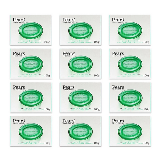 Pears Pure & Gentle Bar Soap | 100g Transparent Bar Soap | Lemon Flower Extracts Cleanser | 12 pcs