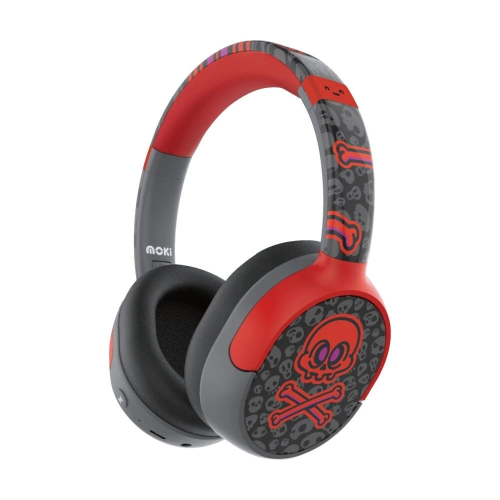 Moki Super Pop Wireless Bluetooth Over Ear Kids Headphones Vibrant Skulls