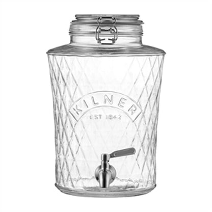 Kilner Clip Top Diamond Dispenser | Stainless Steel Tap | 5L Capacity | Chemical Free Soda Lime Construction | Stylish
