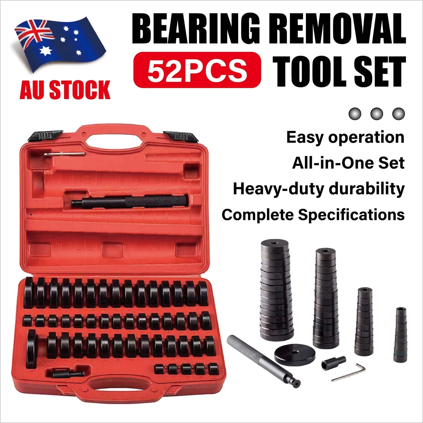 52PCs Custom Bushing Bearing Seal Driver Push Press Disc Tool Set kit 18mm-74mm