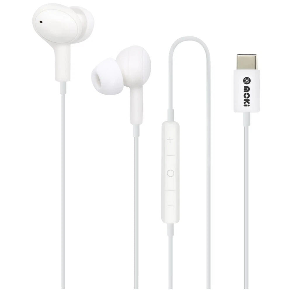 Moki Wired USB-C Connect Inner Ear Earphones W/ Mic & Control White