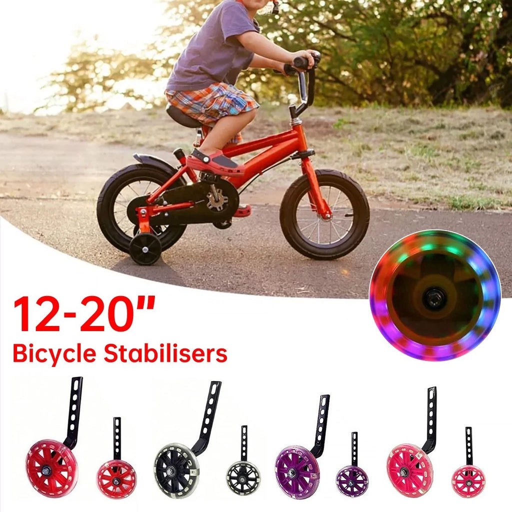 12-20 Inch Kids Bike Training Wheels | Silent Flashing PVC Stabilizer Auxiliary | Black