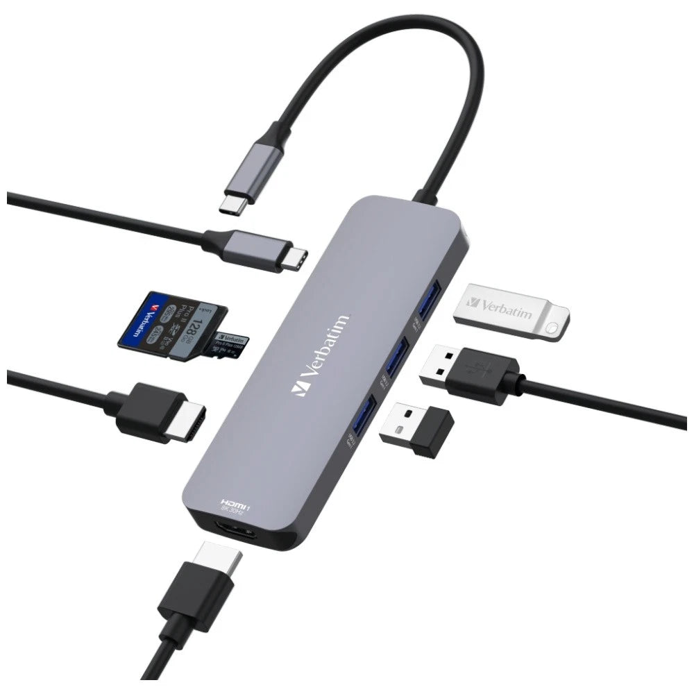 VERBATIM USB-C Connected USB-A & C/HDMI/RJ45 Multiport Connection Hub CMH-08