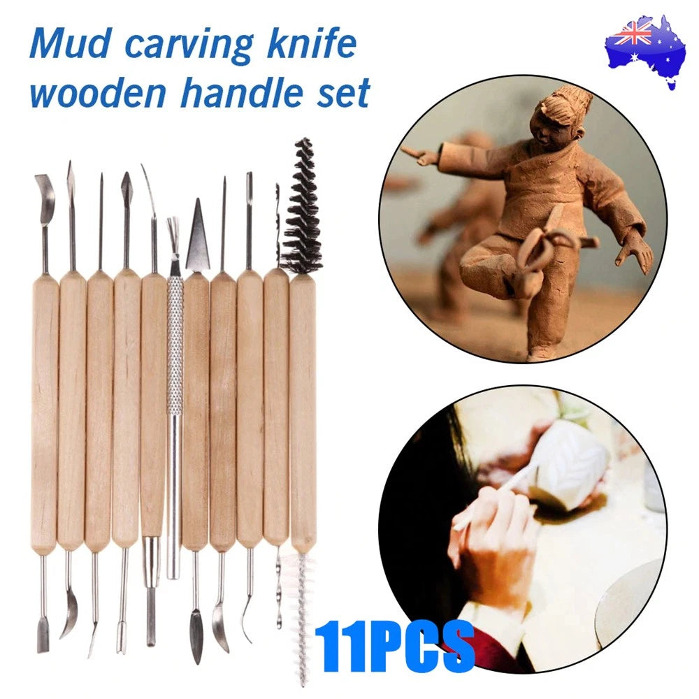 Polymer Clay Wooden Tools | 11PC Modelling Sculpting Tool Pottery Art Projects Set
