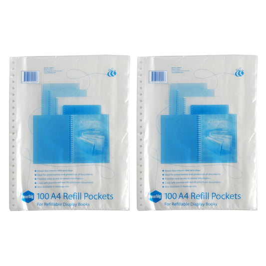 2x 100pc Marbig A4 File Display Book Refill Pocket Sleeve Sheet Protectors Clear