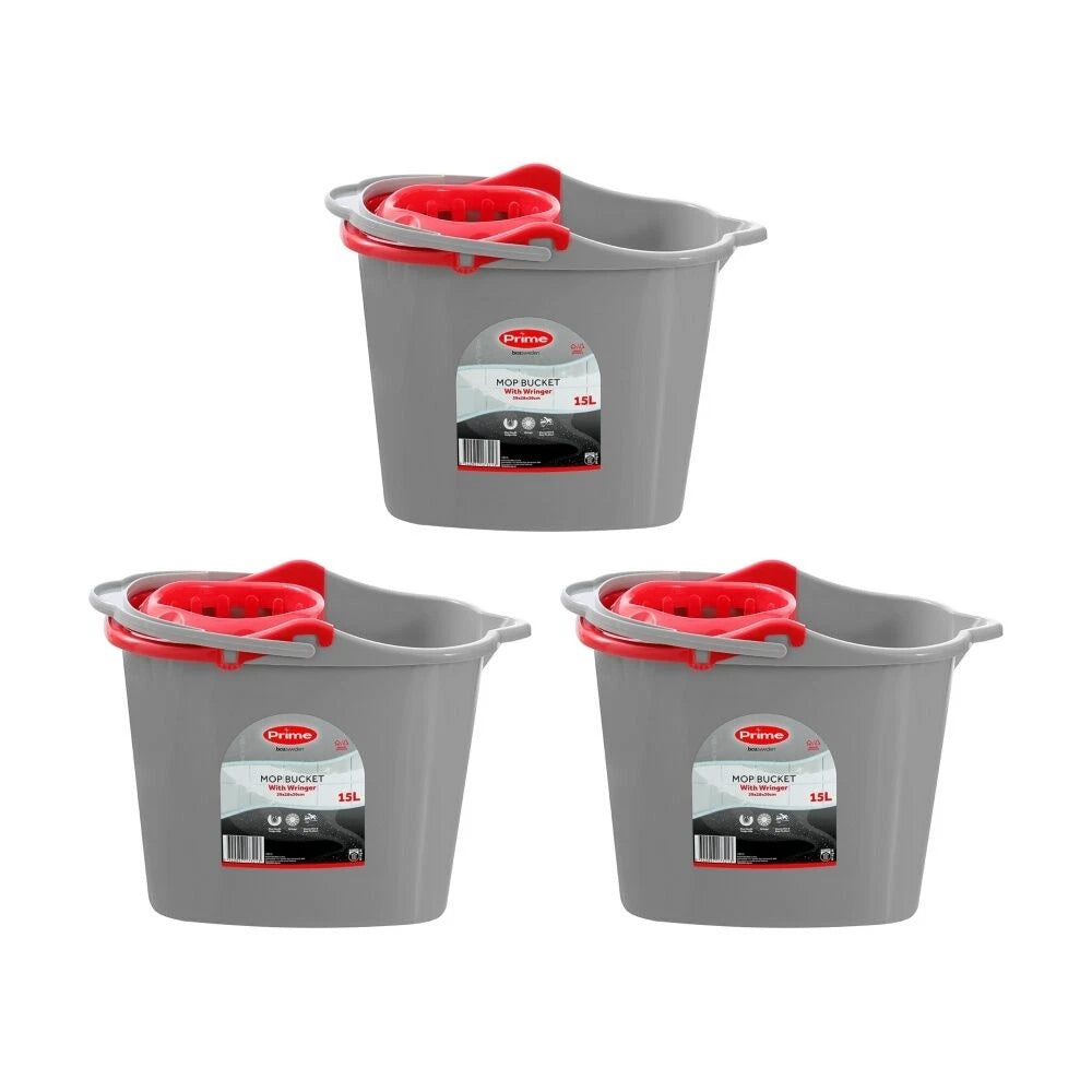 Boxsweden Prime Mop Bucket with Wringer | Capacity 15L 39x28x30cm | Durable for Cleaning 3PK