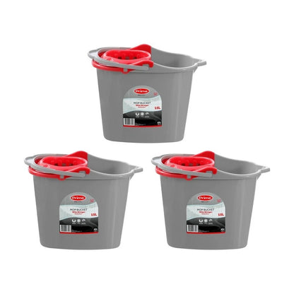 Boxsweden Prime Mop Bucket with Wringer | Capacity 15L 39x28x30cm | Durable for Cleaning 3PK