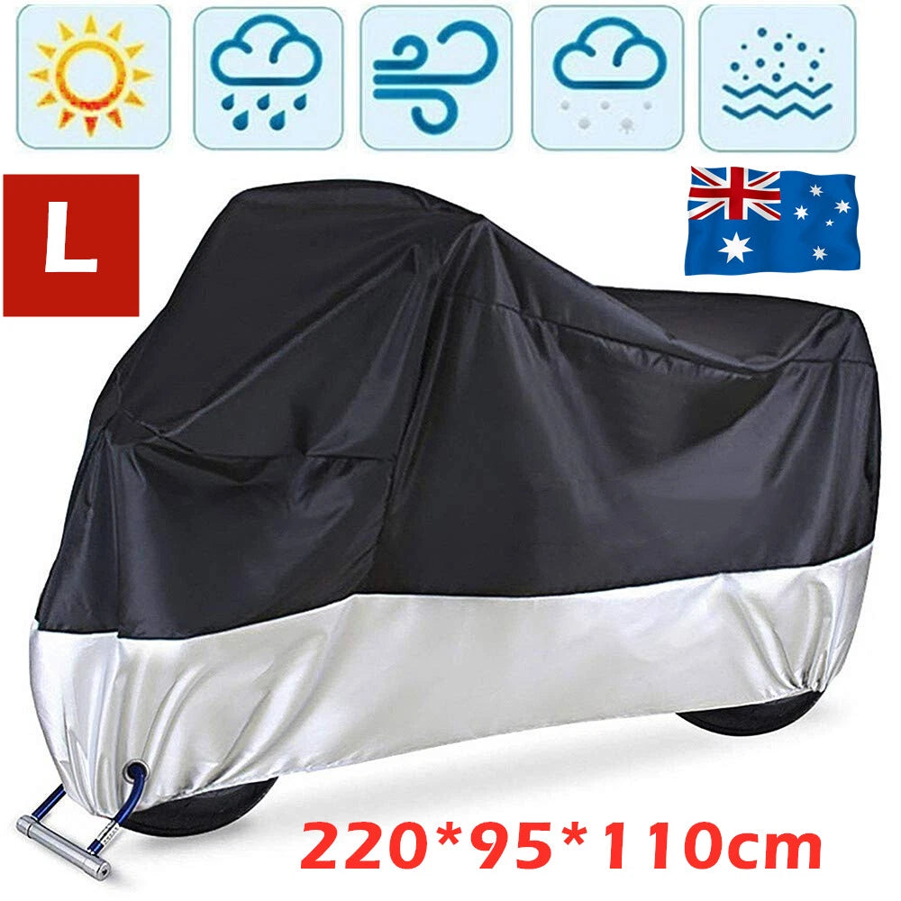 Motorcycle Cover Waterproof | Size L | Wind Shelter Heavy Duty | Dust Storage Protective AU