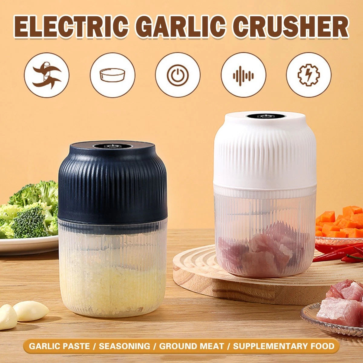 Electric Garlic Chopper | Crusher Food Vegetable Mincer Grinder Blender | HIGH POWER | Blue