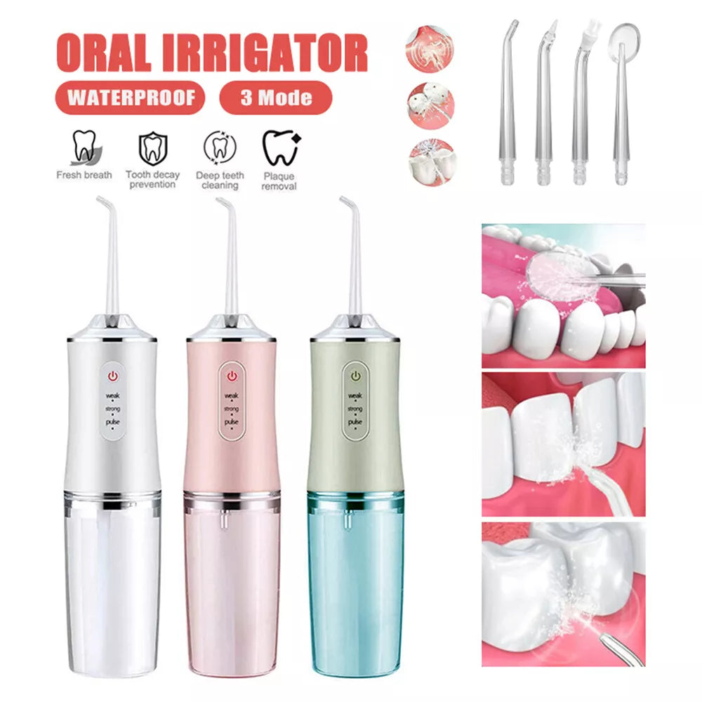 Cordless Water Flosser | Dental Oral Irrigator Floss Pick Teeth Cleaner | Four Cleaning Heads | Pink Only